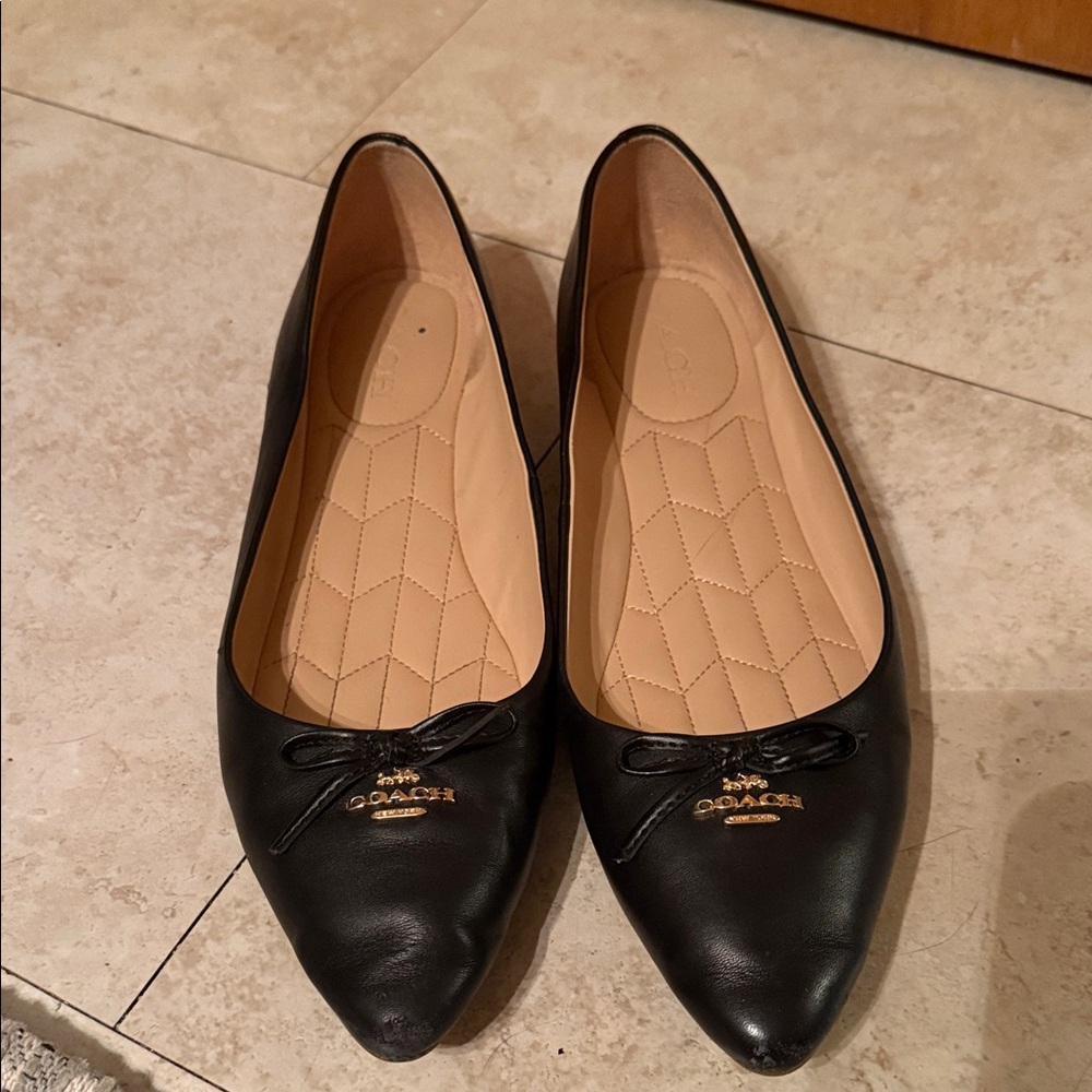 Coach Black Leather Bow Flats